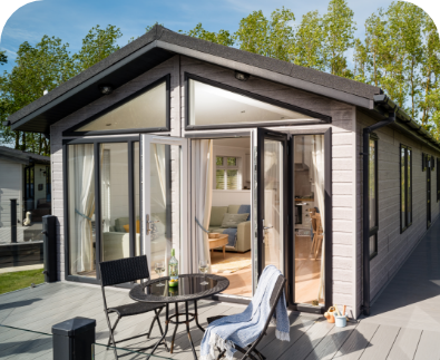 Modern holiday accommodation at Unity Beach with patio seating